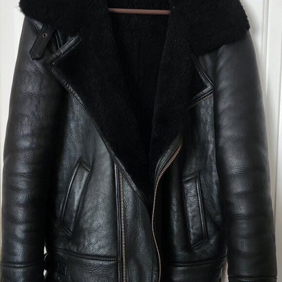 Sheepskin Shearling Aviator Leather Jacket - Picture 3 of 13